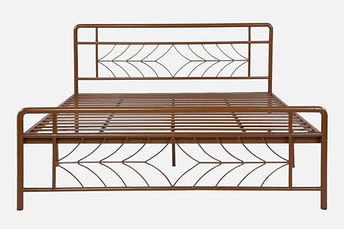 Image of Vara Metal King Size Bed Without Storage | Wrought Iron Double Bed with Headboard & Footboard | Sturdy Powder Coated Platform Bed King Size Cot for BedroomLivingRoom Brown (75x72)