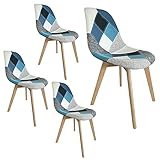 Dimensioni: 82x46x47 cm Set Sedie imbottite patchwork da pranzo o da ufficio in kit da 2, 4 o 6 sedie con gambe in legno (Blue, 4)