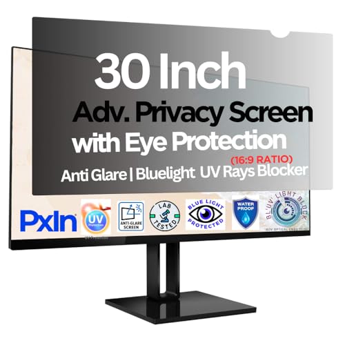 Image of Pxin 30 Inch (16:9) Monitor Privacy Screen Filter - NO Eye Strain | Anti-Blue Light + Anti-Glare | Privacy Screen Protector