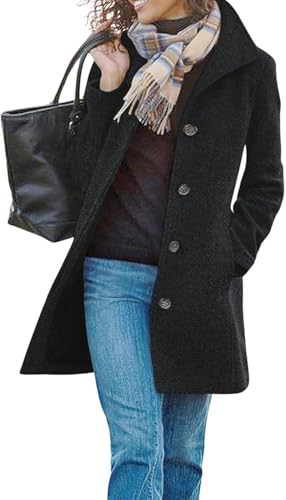 yoeasy Manteau décontracté en laine mélangée épaisse pour femme, col montant, boutonnage...