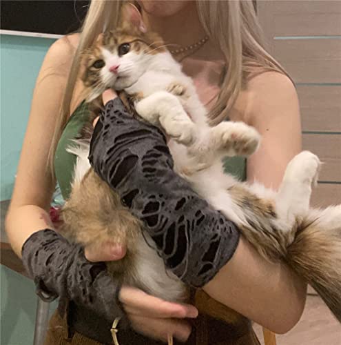 Mrotrida Women's Punk Fingerless Glove Cosplay Ripped Gloves for Halloween Costume Party 1Pair