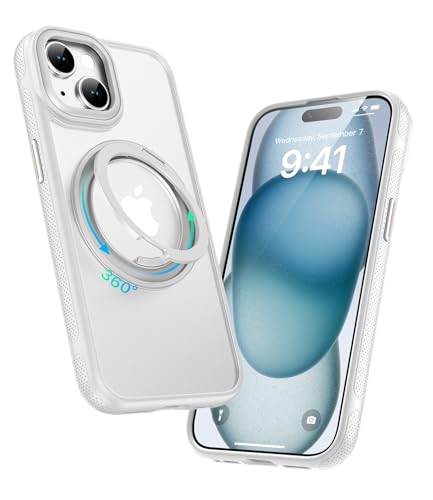 Image of for iPhone 15 Case, Compatible with MagSafe, Slim Shockproof Military-Grade Rugged Protective Case with Stand, Camera Control, Comfort Grip (B-White, iPhone 15)