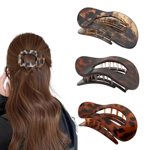 Image of 3Pcs Korean Fashion Matte Hair Claw Clip for Thick & Thin Hair Strong Hold Large Hair Clutcher, Non-Slip Tortoise Shell Hair Accessories for Women & Girls, Stylish Hair Clips