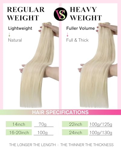 Image of YoungSee Weft Hair Extensions Human Hair Platinum Blonde Sew in Hair Extensions Dyable Blonde Hair Extension Weft for Natural Volume and Full Coverage 18 Inch 100g
