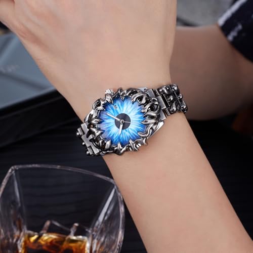 Image of CARLIEN Gothic Claw Watch for Men - Unique Stainless Steel Wristwatch, Luminous Hands, Waterproof Quartz Movement, Futuristic Melting Style, Cool Red & Green Color Options