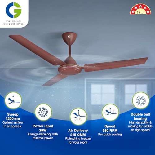 Image of CG Elite Air |BLDC Fan | 5 Star ceiling Fan | Energy efficient | Electricity bill saving upto 60% | 2+3 Year product warranty | 1200mm | Double ball bearing | 3 Blade Ceiling Fan (Matt Brown)