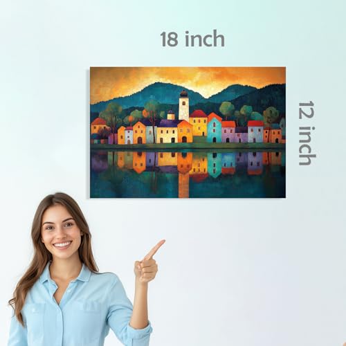 Image of SiddArtify Landscape Wall Art Poster Print Set - Colorful Village & Countryside Decor for Living Room Office - 12x18 inch Sticker Pack of 6