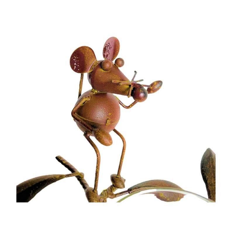 Pluviomètre à Piquer Tuteur Plante Décoration de Jardin Motif Chat et Souris en Métal Patiné Marron et Tube en Verre 17x33x119cm