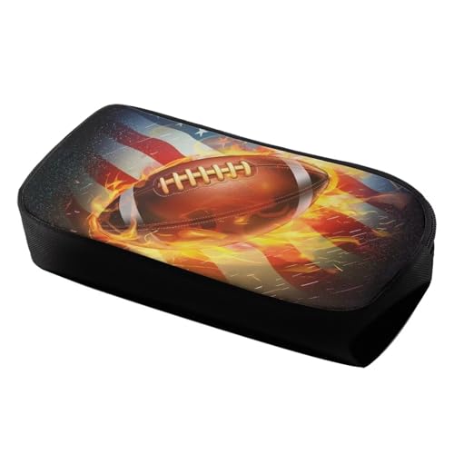 Image of Fire Football Preppy Pencil Case for School Supplies,American Flag Pencil Pouch with Zipper,Pencil Bag for Teen Boys Girls,Aesthetic Journaling Supplies