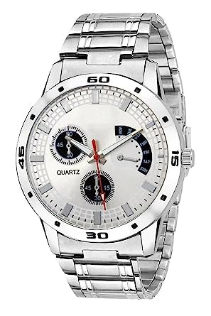 SATNAM ARTMen's Stainless Steel Bezel Claspy Buckle Stainless Steel Case Analogue Watch-Pack of 1 (S-C-1090_Silver)