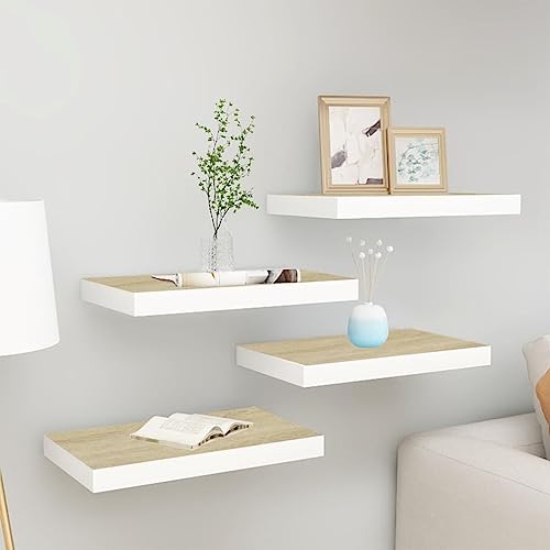 Genérico Estante Flotante de Pared 4 uds MDF Roble y Blanco 40x23x3,8 cm,Estantes y estanterías-326572