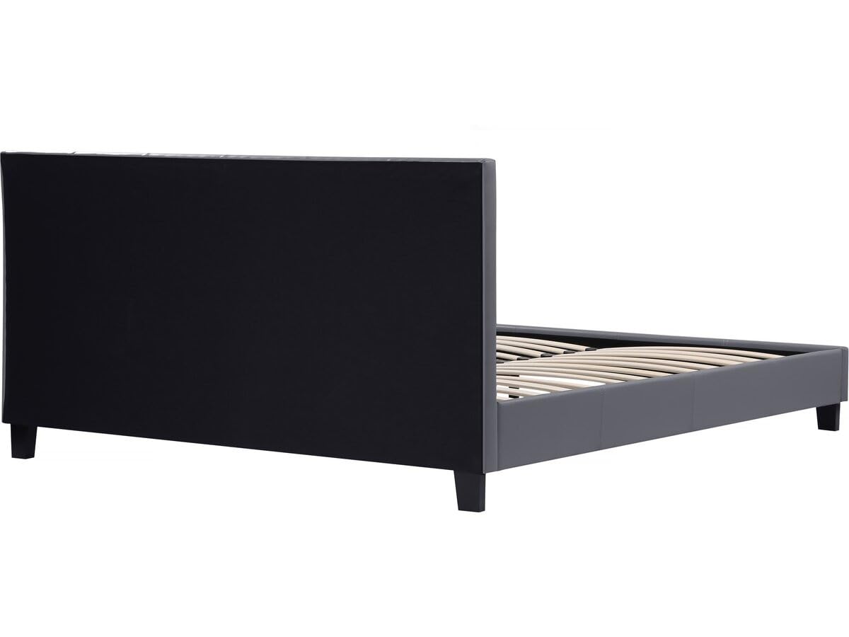 Habitat et Jardin - Lit Double Julia en Simili Gris 140 x 190 cm | Cadre de Lit 2 Places | Sommier et Tête de Lit Inclus | Support à Lattes en Bois