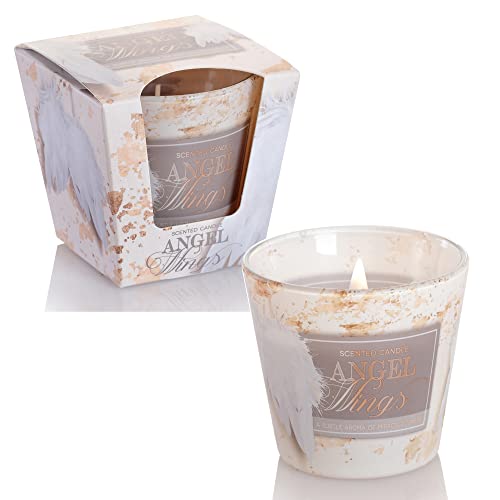 Dekohelden24 Vela perfumada en cristal como 2 velas de aroma Angel Wings, L/B/H 8 x 8 x 8 cm, 115 g por vela, beige