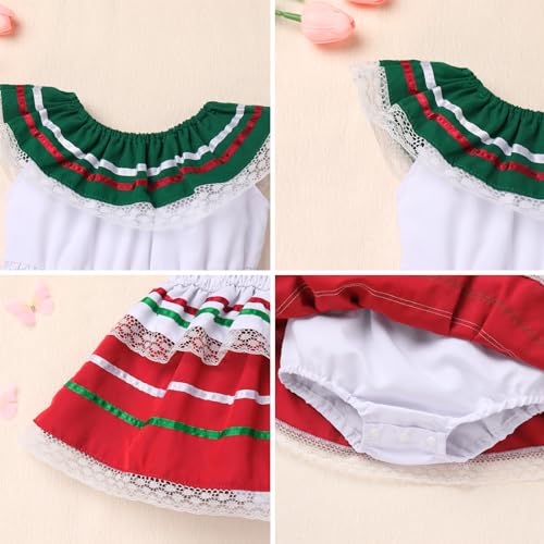 IKADEX Baby Girls Mexican Dress Headband Traditional Striped Cinco de Mayo Día de Muertos Dresses4
