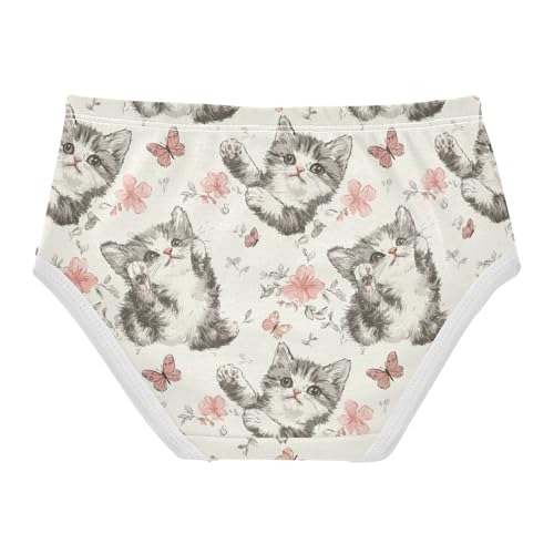 ZZKKO Cute Kitten Cat and Butterfly Girls Underwear Toddler Panties for Girls Comfort Brief Size 2T-8Y2