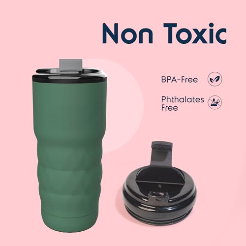 Image of Headway Java Insulated Tumbler | Stainless Steel Thermos Flask | Flip Open Lid | Coffee Mug Travel | Coffee Mug | Tumbler for Office | Meridian Green | 600 ml