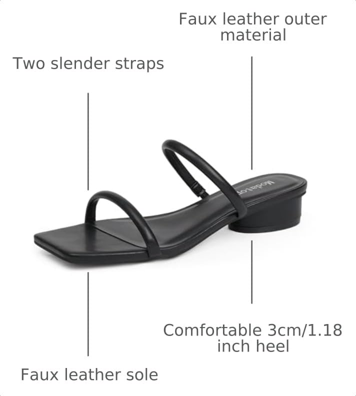Image of Modatope Square Open Toe Heeled Sandals Women Two Strap Chunky Heel Sandals for Women Low Block Heel Sandal Dressy