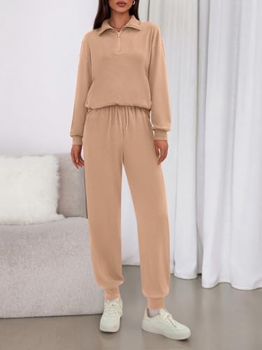 BTFBM Women's 2 Piece Tracksuit Fall Outfits 2025 Long Sleeve Half Zip Sweatshirt Sweatpants Lounge Set Sweatsuits