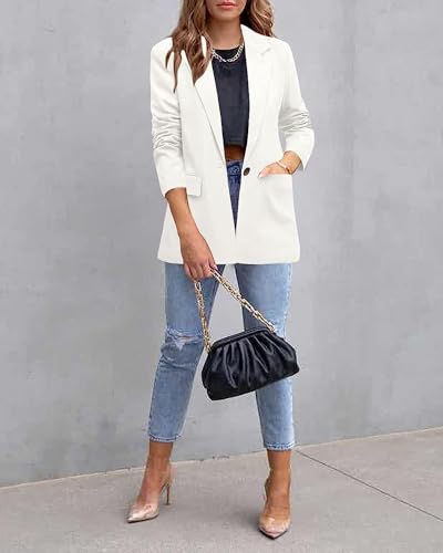 Women Long Sleeve Lapel Neck One Button Business Blazer Jacket Single Breasted Solid Color Office Suit Jacket4