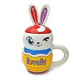 Unbekannt Tasse mit Hasen-Deckel bunt | Jumbotasse | Kaffeebecher Osterhase lustig | 400 ml | Kaffetasse/Teetasse aus Porzellan | Ostergeschenk Hase Hasen-Design Weiß Blau Rot Geschenk-Idee