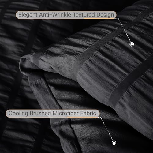 Image of MUXHOMO 7 Pieces Oversized Queen Comforter Set, Seersucker Bed in a Bag Oversized Queen Size, All Season Luxury Bedding Set with Comforter, Flat Sheet, Fitted Sheet, Pillowcases & Shams, Black