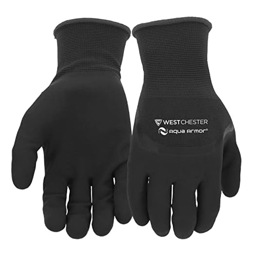 West Chester Men's Aqua Armor Sandy Nitrile Coated Winter Work Gloves, Water Resistant, Terry Acrylic Inner Liner, Nylon Shell, Black, Large (93065-L)