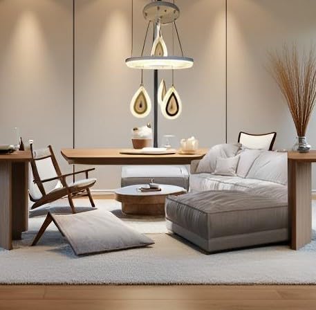 Image of Lyse Decor Metal, Acrylic Chandelier, Jhumar Light for Hall Ceiling, Jhoomer for Living Room, Creative 3 Ring Hanging Pendant Lamp with Height-Adjustable for Bedroom, Dining Room (White)