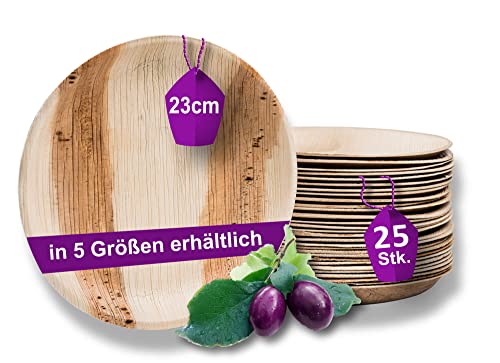 Waipur Bio Palmblatt Geschirr - 25 Stück rund Ø 23 cm - Premium...