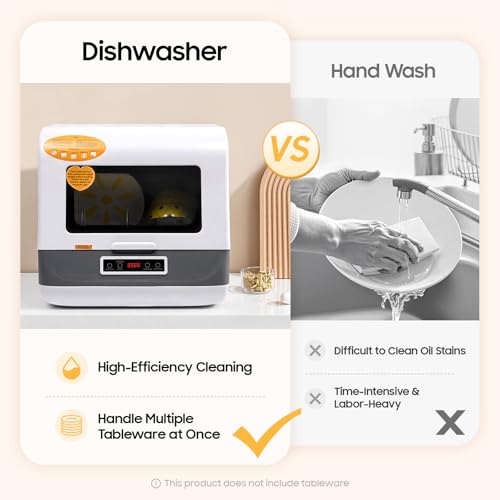 Image of Countertop Dishwasher, 3 Washing Programs Portable Mini Dishwasher with Water Hose for Apartments, RVs, Boats, 360 Rotation Flushing, Hot Air Drying