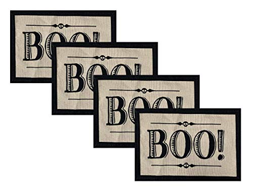 Halloween Burlap Placemats, Set of 4 ~ Perfect Place Mat Centerpieces for Kitchen Dining Decorations and Halloween Table Top Decor (Boo)