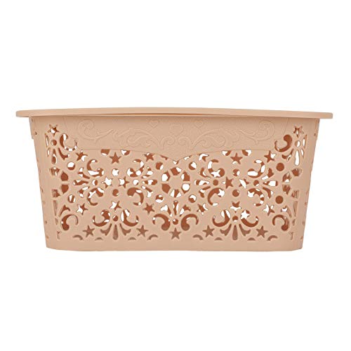 Image of Cutting Edge Essentials Plastic Storage Baskets /Shelf /Turkish Rack with Lid - Set of 2 for Fruit Vegetable Bathroom Stationary Home Basket with Handle (Beige, Small)