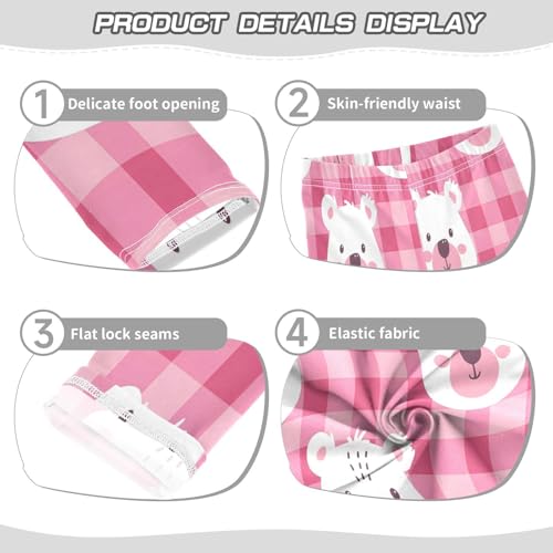 Toddler Girls Leggings Printed Yoga Pants Leggings Pink Checkered with A Bear's Face for Kids3