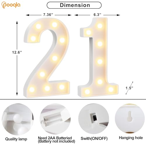 Image of Pooqla 21st Birthday Decorations for Her Him, Large 12.6 in Tall Light Up Numbers for Party Decorations Table Decor, Big Marquee Numbers 21st Birthday Gift for Women Men Wedding Anniversary Decor