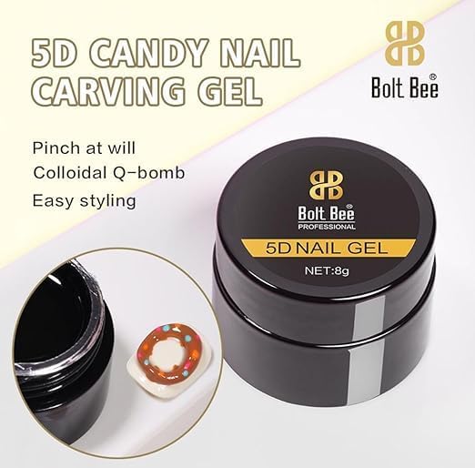 Image of Bolt Bee 5D Sculpting Gel 8g for Nail Art | Hard Builder Gel for Nail Extension,Carving & Embossing, Non-Sticky Texture | 5D Pattern Design Nail Gel for Professional & DIY Use-Clear