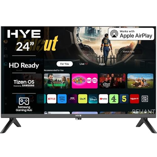 HYE TV - 12V Smart TV 24 Screen Size HD Ready Resolution Apple AirPlay Samsung Tizen OS & Gaming Hub Versatile Connectivity Black Perfect For Campervans Caravans Motorhomes & Boats