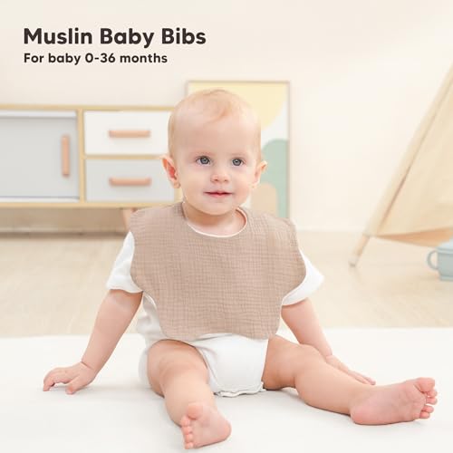 Image of Bearmoss Baby Bibs for Drooling & Teething 8 Pack Muslin Cotton Soft Absorbent Adjustable Unisex Bibs Boys Girls 0-36 Months