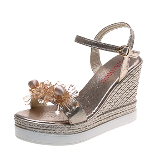 ZTFYKLIN Sandalias Comodas Mujer De Verano A La, Tacón Cuña, Hebilla Ligeras Y Cómodas Gold, 40 Barefoot Planas Negras Chanclas Agua Rojo Anchas Alpargatas Cuña Blancas Espadrilles Piel Cuñas