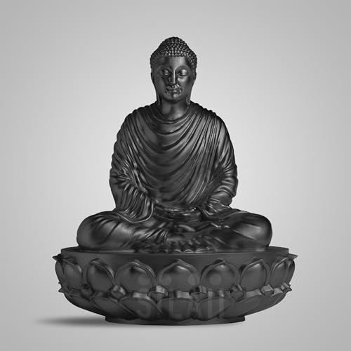 Image of SILAII Gautama Buddha Statue for Home Decor - 1 Feet | Matte Black Buddha Showpiece for Home & Office | Spiritual Buddha Idols for Home Decor