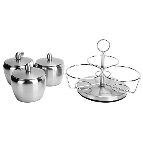 Lybunair Stainless Steel Sugar Bowl Seasoning Jar Spice Container Pot Spice Salt Sugar Bowl with Rotating Storage Rack