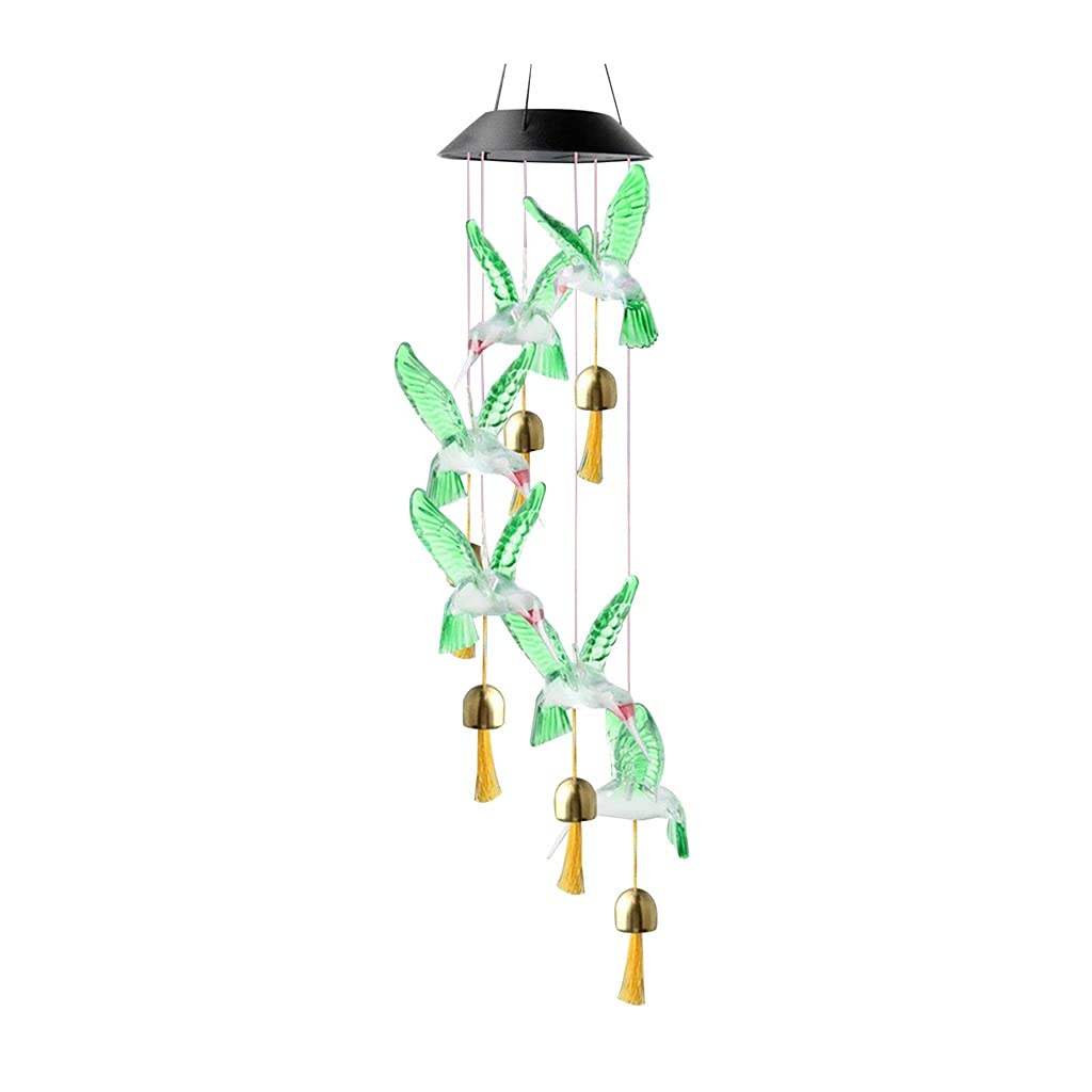 metalowe dzwonki wietrzne, Dzwonek wietrzny z diodami LED Hummingbird, zasilany energią słoneczną, zmieniający kolor, wodoodporny, wielokolorowy(Green)