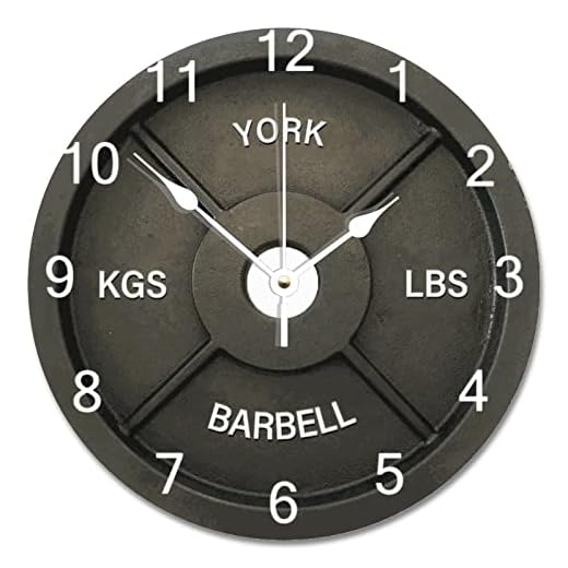 ArogGeld York Barbell Wall Clock - 10 Inch Round, Battery Operated, Wooden Frame, Easy to Read, No Glass Cover, Ideal for Gym, Kitchen, Bedroom, Office - Satisfaction Guarantee
