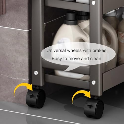 Carrito de almacenamiento delgado, organizador de baño, ahorro de espacio en el hogar, antivuelco, impermeable, carrito de cocina estrecho de 3/4/5 niveles con ruedas, estante de metal móvil