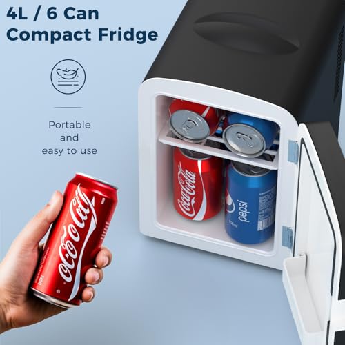 Image of Antarctic Star Compact Refrigerator, Portable Mini Fridge, Skin Care 4L Capacity /6 Cans, for Bedroom, Car, Office & Dorm, Small Cooler for Cosmetics, Magnetic Brushed Stainless Steel Door,Black