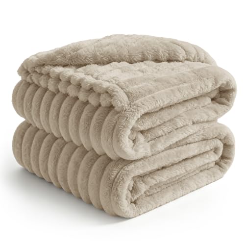 Image of BEDELITE Ribbe Blankets Queen Size for Bed, Linen, 90 inchx90 inch | Ultra-Soft Plush Fleece, Warm Yet Lightweight, Ribbed Texture, Home Decor, Machine Washable, Giftable, All-Season Use