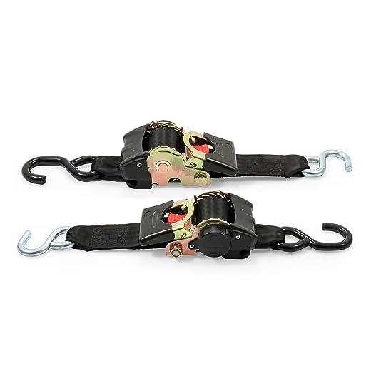 Camco Heavy Duty Retractable Ratchet Tie Down Straps for Hauling and Transporting- 2" Width, Dual Hook, 2,500 lb Break Strength, Securely Tie Down Boats, ATVs, and More (50031)