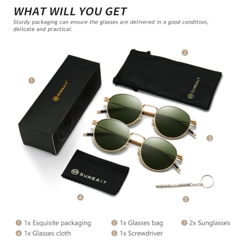 Image of SUNGAIT Ponderable Metal Round Sunglasses for Men Women Classic Vintage Polarized Circle Sun Glasses