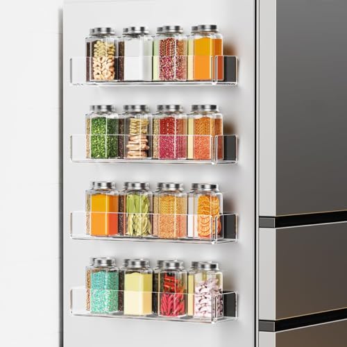 Image of Lumanman 4 Pack Acrylic Spice Racks for Refrigerator and Oven, Magnetic Fridge Organizers and Storage, Clear