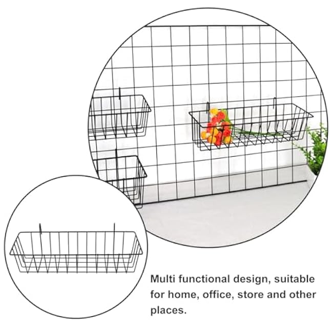 Ciieeo 2pcs Large Wire Hanging Baskets for Grid Wall Storage Versatile Metal Organizers for Kitchen Garage Bathroom Iron Construction Easy to Install