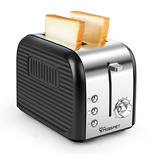 Ales 2 Slice Toaster, Extra-Wide Slot Toaster With Reheat/Defrost/Cancel Function, 6 Shade Settings Compact Toasters For Bread Waffles, Removable Crumb Tray, Silver Black #TOP16