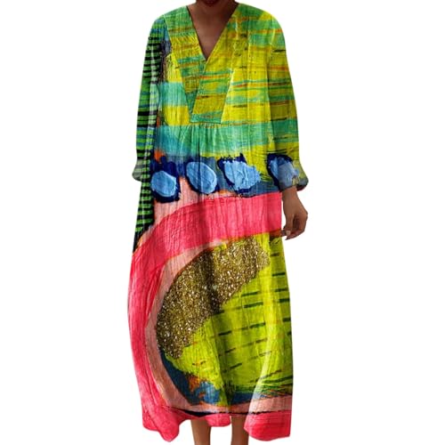 Generisch Mittelalter Kleidung Damen, Leinenkleid Damen, Strandkleid Lang Maxikleider V Ausschnitt Sommerkleider Leicht Und Luftig Boho Kleid Elegante...